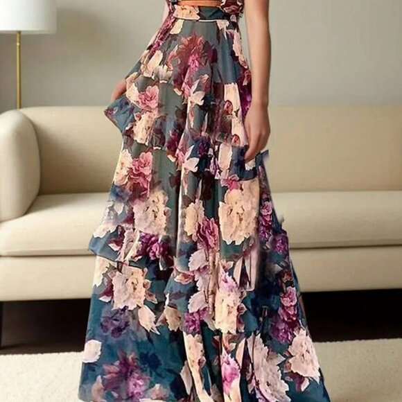 Multicolor Floral Print cropped top & maxi skirt coord set  Spring/Summer - Picture 2 of 9